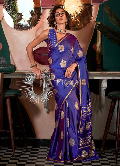 Indigo Golden Handloom Silk Saree