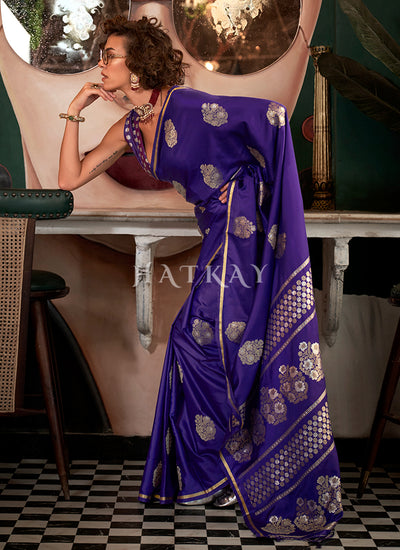 Purple Golden Handloom Silk Saree
