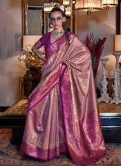 Purple And Pink Handloom Tissue Silk Saree