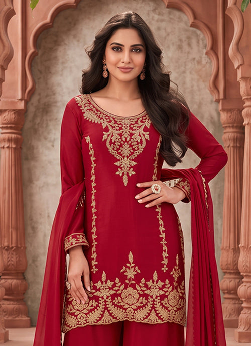 Buy Red Handwork Plazzo Suit In Canada