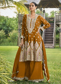 Mustard Yellow Multi Embroidery Sharara Style Suit