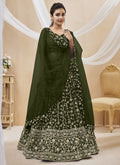 Olive Green Sequence Embroidery Wedding Lehenga Choli