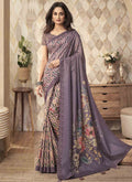 Purple Two Tone Digital Floral Printed Silk Saree