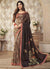 Wine And Brown Digital Floral Printed Silk Saree