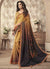 Yellow And Brown Digital Floral Printed Silk Saree