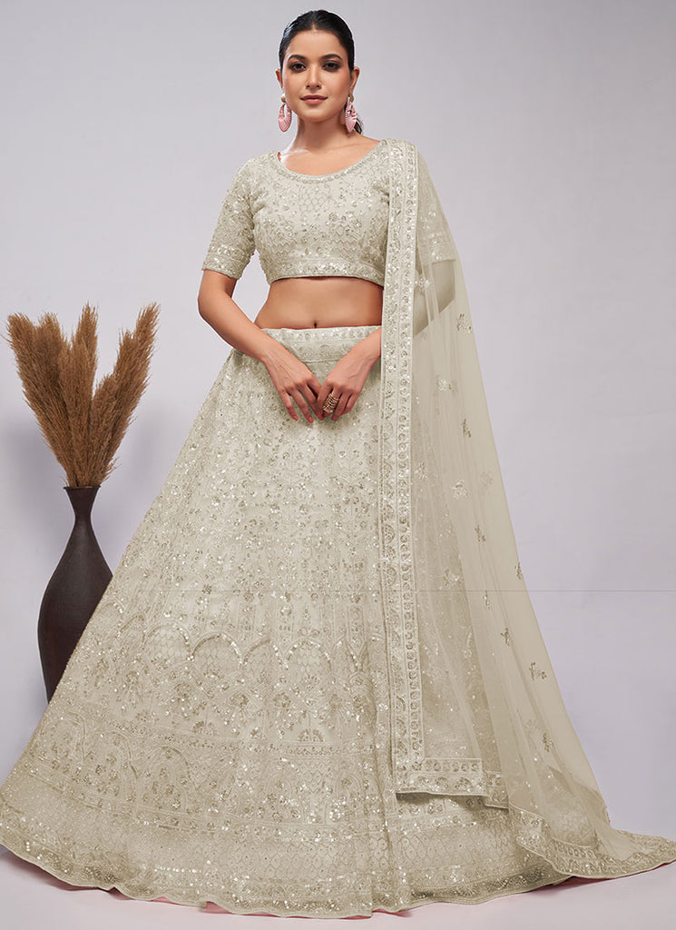 Ivory White Sequence Embroidery Wedding Lehenga Choli