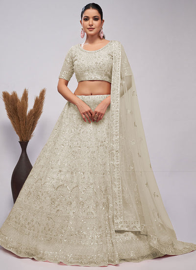 Ivory White Sequence Embroidery Wedding Lehenga Choli