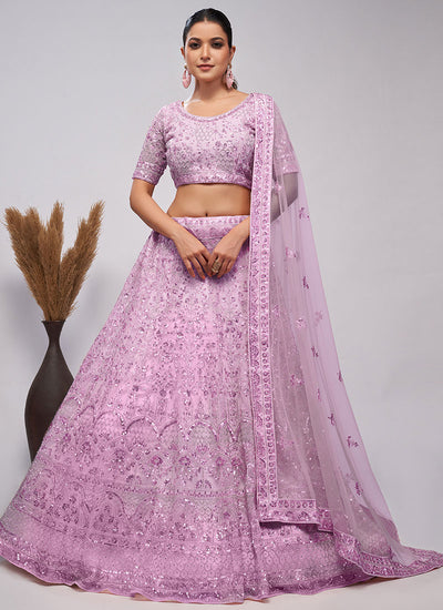 Lilac Purple Sequence Embroidery Wedding Lehenga Choli
