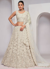 Off White Sequence Embroidery Wedding Style Lehenga