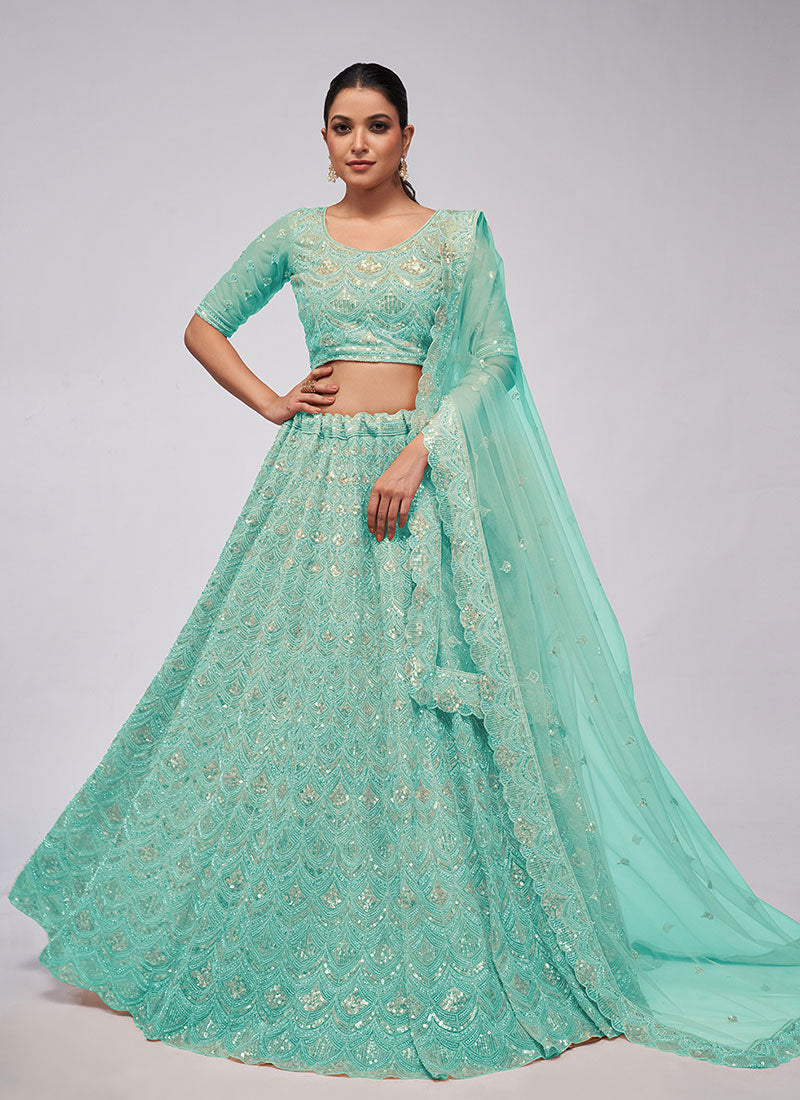 Sea Green Sequence Embroidery Wedding Lehenga Choli