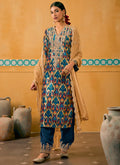 Royal Blue Embroidered Velvet Kurta Pant Suit