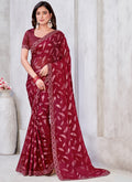 Red Embroidery Georgette Jacquard Saree