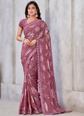Mauve Mirror Work Embroidery Georgette Jacquard Saree
