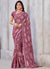 Mauve Mirror Work Embroidery Georgette Jacquard Saree