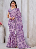 Lavender Sequence Embroidery Georgette Jacquard Saree