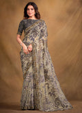 Beige And Grey Multi Embroidery Traditional Festive Saree