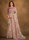 Beige And Pink Multi Embroidery Traditional Festive Saree