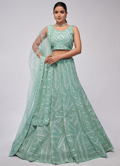 Sky Blue Sequence Embroidery Lehenga Choli For Indian Wedding