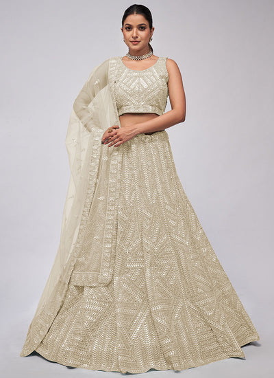 Off White Sequence Embroidery Lehenga Choli For Indian Wedding
