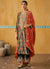 Grey And Orange Embroidered Velvet Kurta Pant Suit