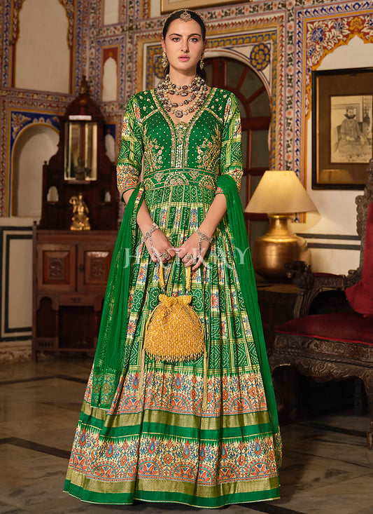 Green Multicoloured Handwork Designer Gown