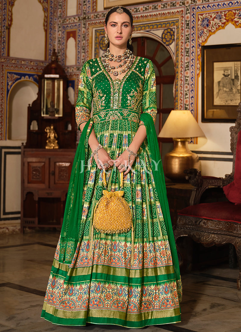 Green Multicoloured Handwork Designer Gown