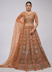 Rust Orange Multi Embroidery Lehenga Choli For Indian Wedding