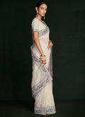 Pearl White Embroidery Lucknowi SareePearl White Embroidery Lucknowi Saree In USA UK