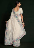Pearl White Embroidery Lucknowi SareePearl White Embroidery Lucknowi Saree In USA Canada