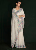 Pearl White Embroidery Lucknowi SareePearl White Embroidery Lucknowi Saree In USA CALIFORNIA