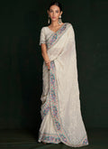 Pearl White Embroidery Lucknowi SareePearl White Embroidery Lucknowi Saree In America