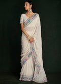 Pearl White Embroidery Lucknowi SareePearl White Embroidery Lucknowi Saree In USA Germany