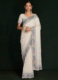Pearl White Embroidery Lucknowi Saree