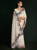 Cream White Lucknowi Saree In UK