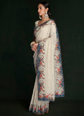 Cream White Multi Embroidery Lucknowi Saree In Canada