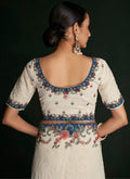 Cream White Multi Embroidery Lucknowi Saree In France