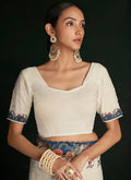Cream White Multi Embroidery Lucknowi Saree In California