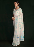 White And Blue Lucknowi Saree In USA Michigan