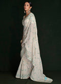 White And Blue Embroidery Lucknowi Saree In USA Michigan Detroit MI