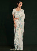 White And Blue Embroidery Lucknowi Saree In Detroit MI