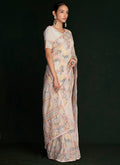 White And Peach Embroidery Lucknowi Saree In USA Kansas