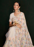 White And Peach Embroidery Lucknowi Saree In USA Kansas