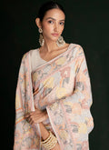 White And Peach Embroidery Lucknowi Saree In USA Kansas