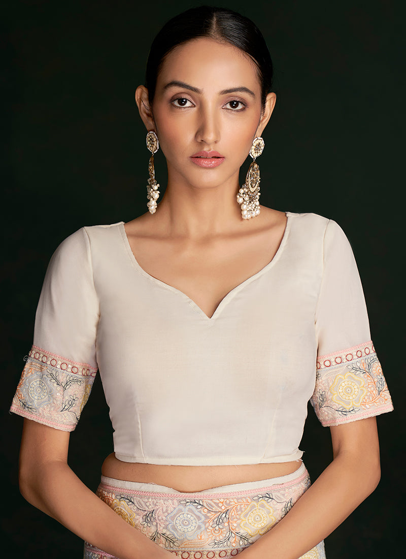 White And Peach Embroidery Lucknowi Saree In USA Kansas
