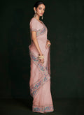 Pink Multi Embroidery Lucknowi Saree In USA Pennsylvania