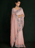 Pink Multi Embroidery Lucknowi Saree In USA Pennsylvania