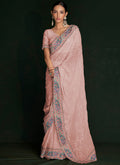 Pink Multi Embroidery Lucknowi Saree In USA Pennsylvania