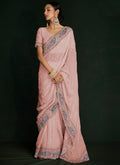 Pink Multi Embroidery Lucknowi Saree In USA Pennsylvania