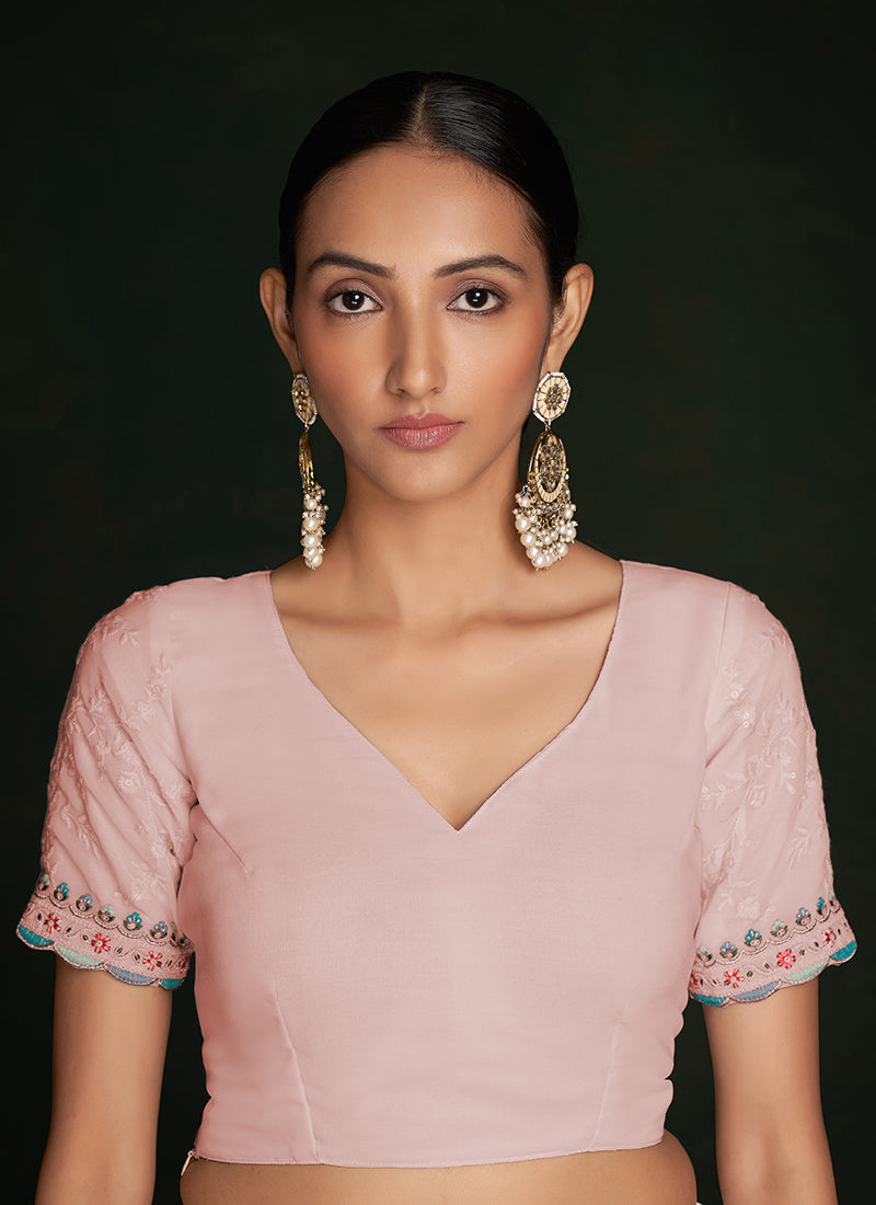 Pink Multi Embroidery Lucknowi Saree In USA Pennsylvania