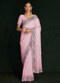 Buy Indian Sari - Turquoise Multi Embroidery Lucknowi Saree
